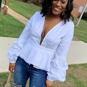 Deep V Detail Peplum Styled Top